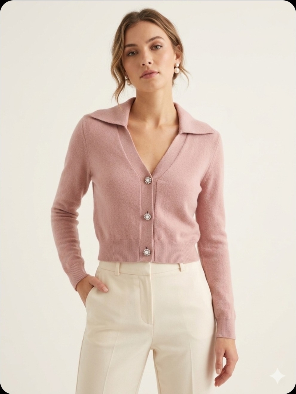 Classic Collared Pink Button-Front Sweater Cardigan - LAUNDRY